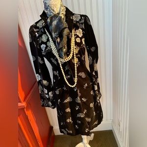 Gorgeous Johnny Was Midnight Blue Velvet Cabbage Rose Embroidered Duster 😍